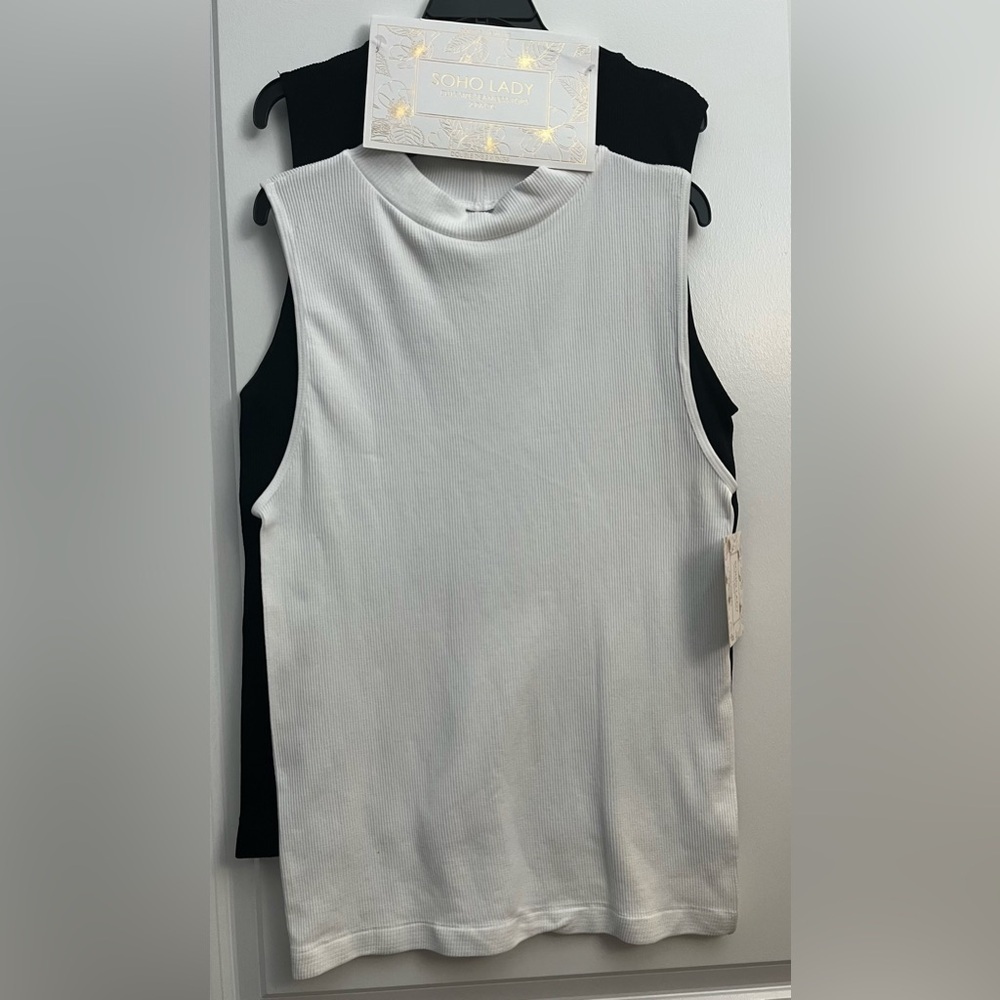 Soho Lady Plus Size Seamless Ribbed Tank Tops 2-Pack (Black & White)
